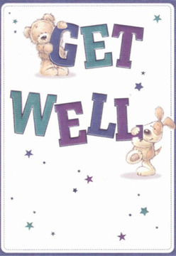 A single glance at this get well card brings an instant sense of comfort, its playful scene set against a backdrop as welcoming as Wood Green's bustling market stalls. A cuddly teddy clings to the 'GET' above, while an eager puppy nestles beneath the bold 'WELL', both faces beaming genuine affection. Rich purples and teals give the typography a cheerful lift, the colours glinting like the hand-dyed scarves at Blue House Yard. Scattered stars twinkle across a clean, white backdrop, their sparkle echoing the vibrant possibility found in each corner of Wood Green. The animals are rendered with plush, soft lines, their fur suggesting tangible comfort and hope-the kind that local florists at Wood Green put into each fragrant, hand-tied bouquet sent out across N22. Every detail feels intentional and nurturing, much like the careful selection of blooms delivered to brighten a patient's day at North Middlesex Hospital. The card radiates care and positivity, capturing a spirit of healing and community found right here in Wood Green.