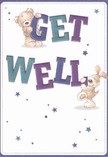 With a joyful sense of warmth, this get well card features two endearing friends-a teddy bear and a lively puppy-springing from the page with exuberance. Together, they cradle the large, colourful 'Get Well' letters in paws, bringing a playful sense of camaraderie to the design. Hues of indigo and teal make the message pop against a creamy, luminous background, reminiscent of soft dawn light over Wood Green's parks. Stars in deep blues and violets are sprinkled throughout, offering a glimmer of hope akin to city lights viewed from Crescent Road at night. The illustrated textures-the bear's downy fur and the puppy's floppy, velvety ears-are rendered with such care that one can almost imagine their comforting embrace, as soothing as a handful of freshly cut flowers arranged for same-day delivery. The card's mood is one of gentle reassurance and genuine kindness, an ideal note of encouragement for anyone recovering in the vibrant heart of Wood Green.